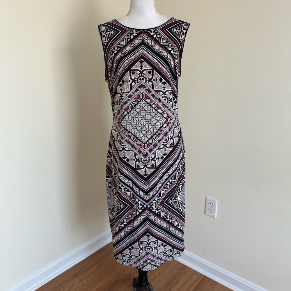 White House Black Market Reversible Sleeveless Printed Knit Sheath Dress Sz L